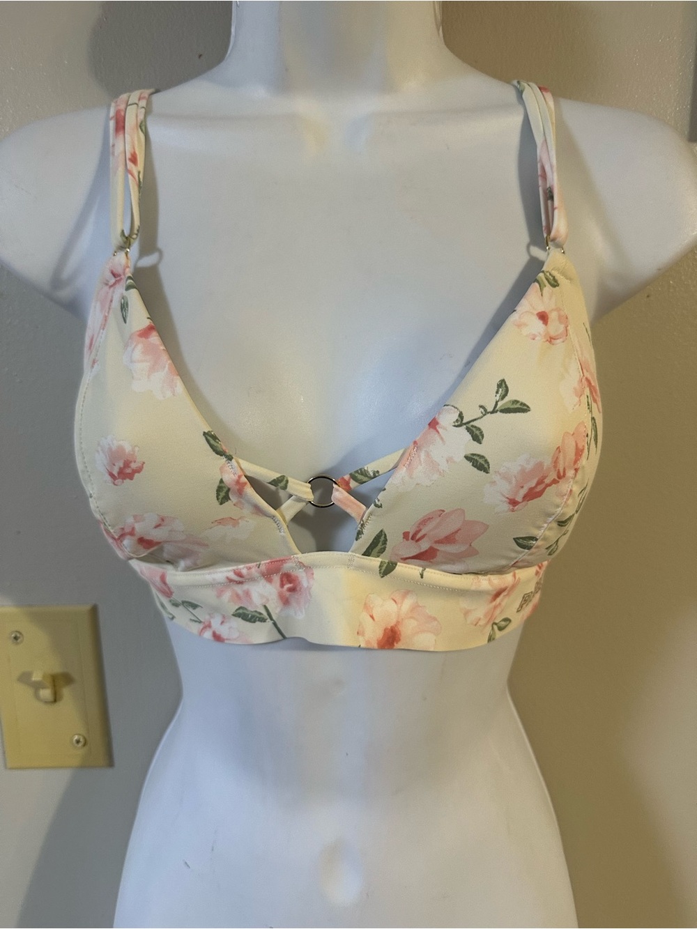 PINK Victoria's Secret Cream Floral Bralette with Pink Roses